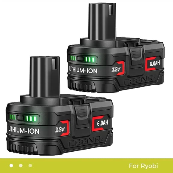CEENR 2Pack 6.0Ah Battery for Ryobi 18V | Replacement Model P108