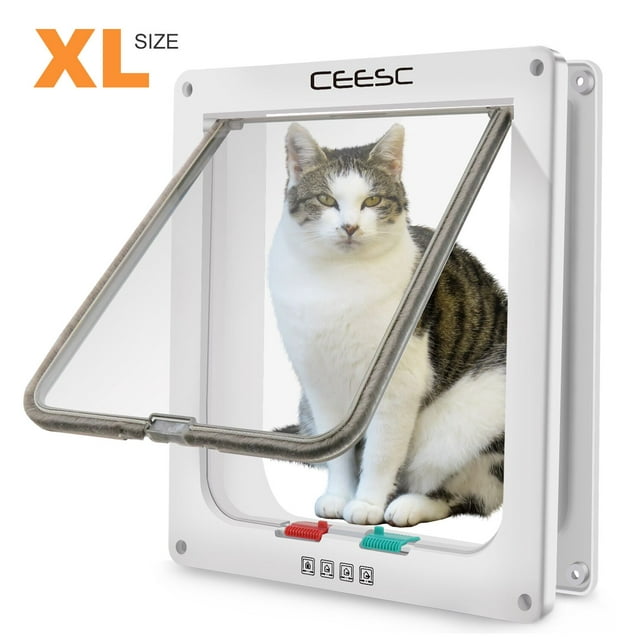 "CEESC Large Cat Door, 4Way Lock, Weatherproof, for Cats & Dogs