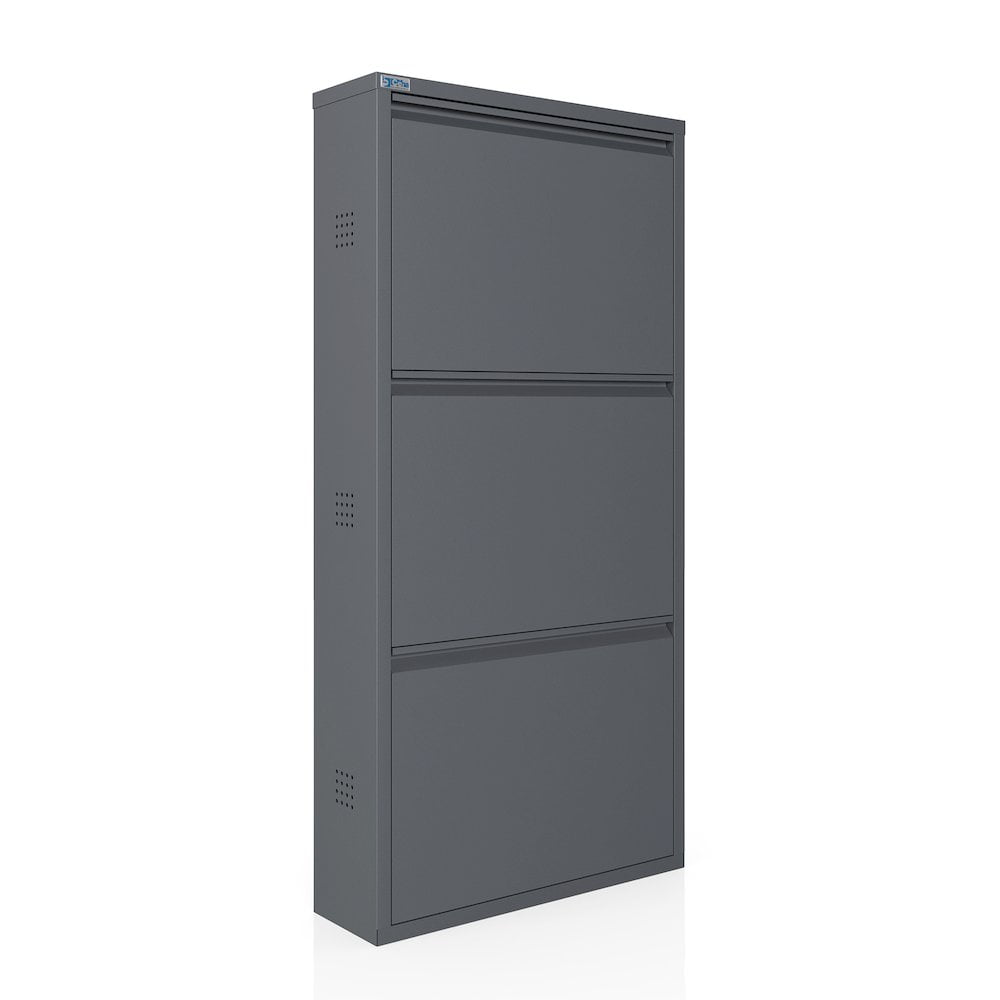 Anthracite 3-Tier Metal Shoe Cabinet with Side Ventilation