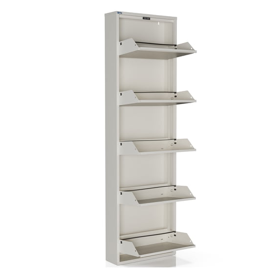 5 Tier Metal Shoe Cabinet with Cover Durable Shoe Storage Organizer for Entryway/Hallway, White