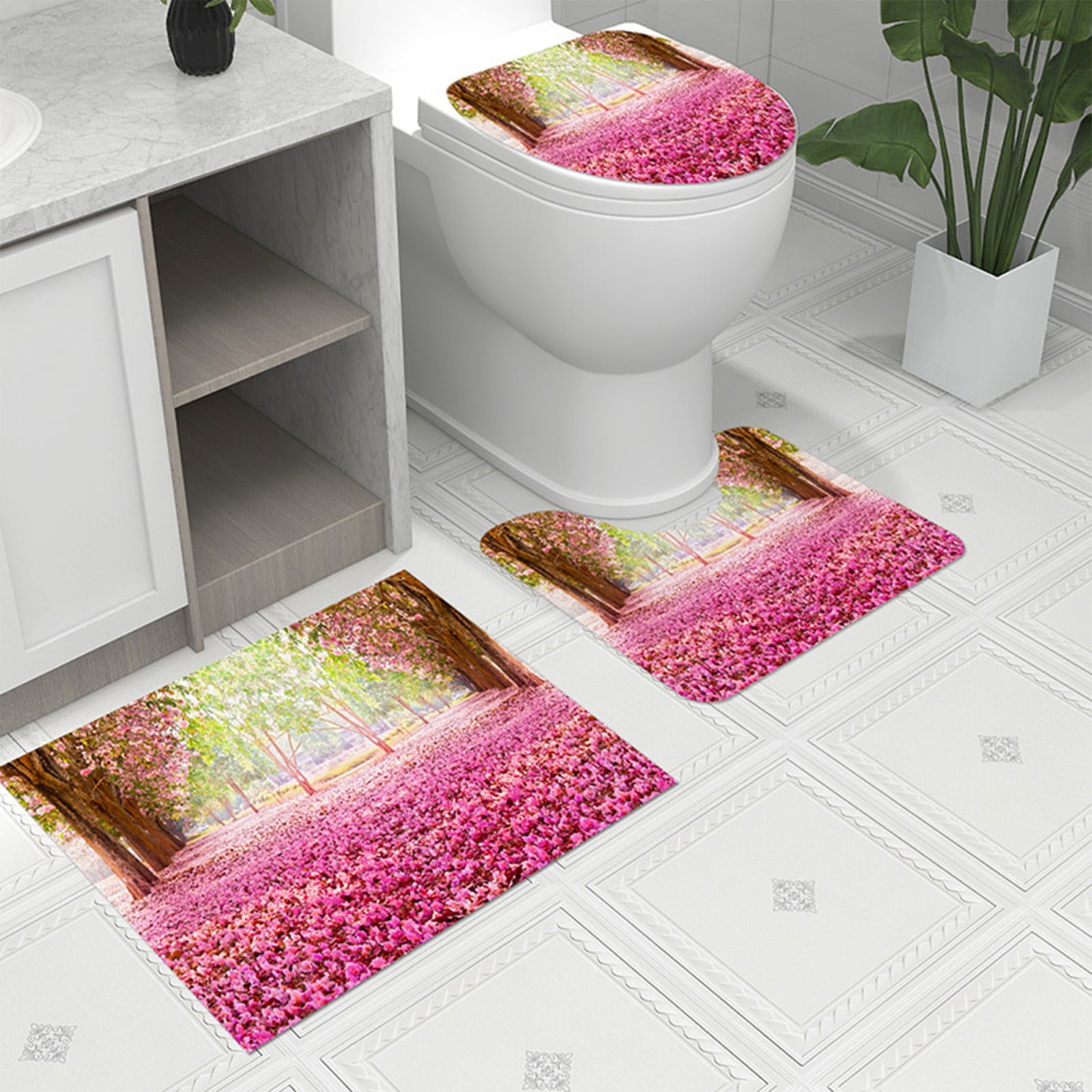CEHVOM Bath Rug Set Toilet Floor Mat U-shape Foot Mat Bathroom Bathroom ...