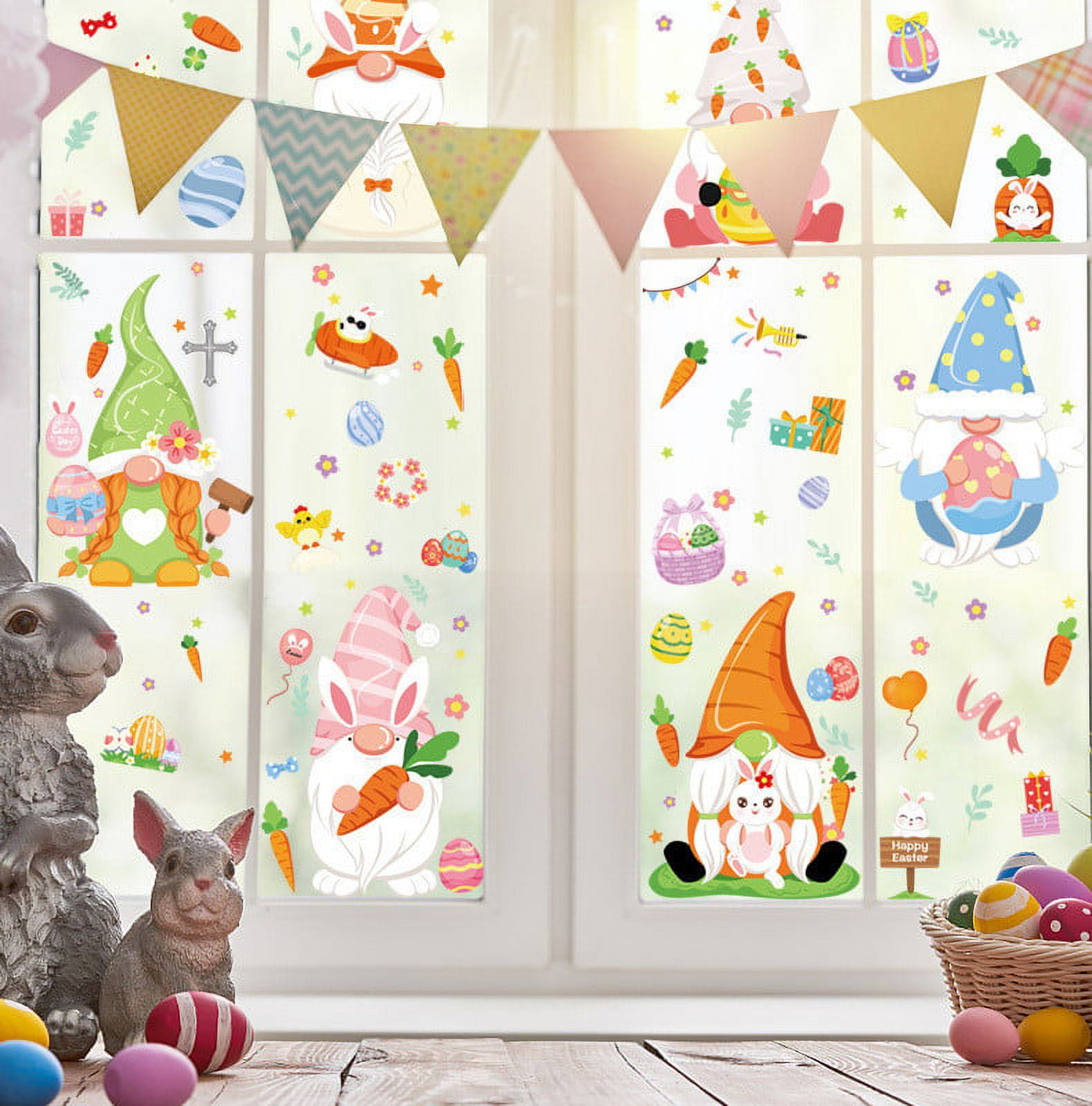 CEHVOM Easter Rabbit Decorations Easter Window Clings, 9 Sheets Happy ...