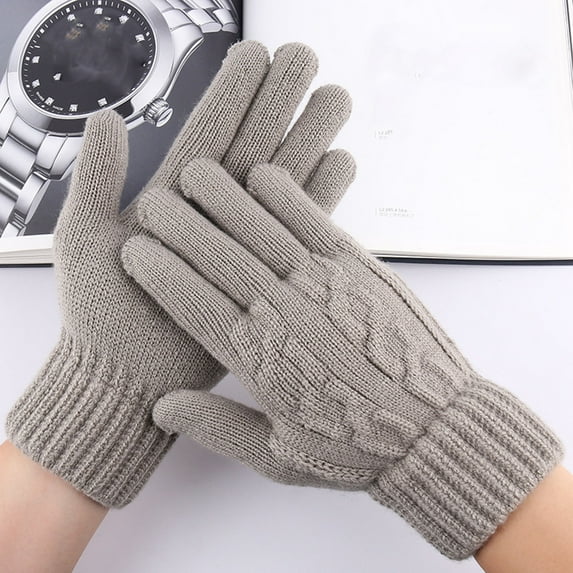 CEHVOM Men Winter Warm Gloves Touchscreen Casual Stretch Thick Kinitted Windproof Gloves Five-Finger Gloves