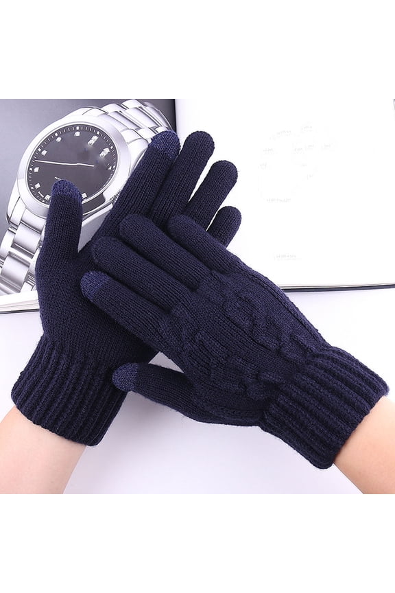 Men Winter Warm Gloves Touchscreen Casual Stretch Thick Kinitted Windproof Gloves Five-Finger Gloves