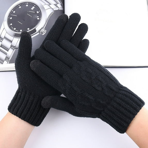 CEHVOM Men Winter Warm Gloves Touchscreen Casual Stretch Thick Kinitted Windproof Gloves Five-Finger Gloves