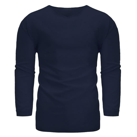 CEHVOM Men's Long-Sleeved V-Neck Cotton And Linen Loose Shirt Pure Color Multi-Size