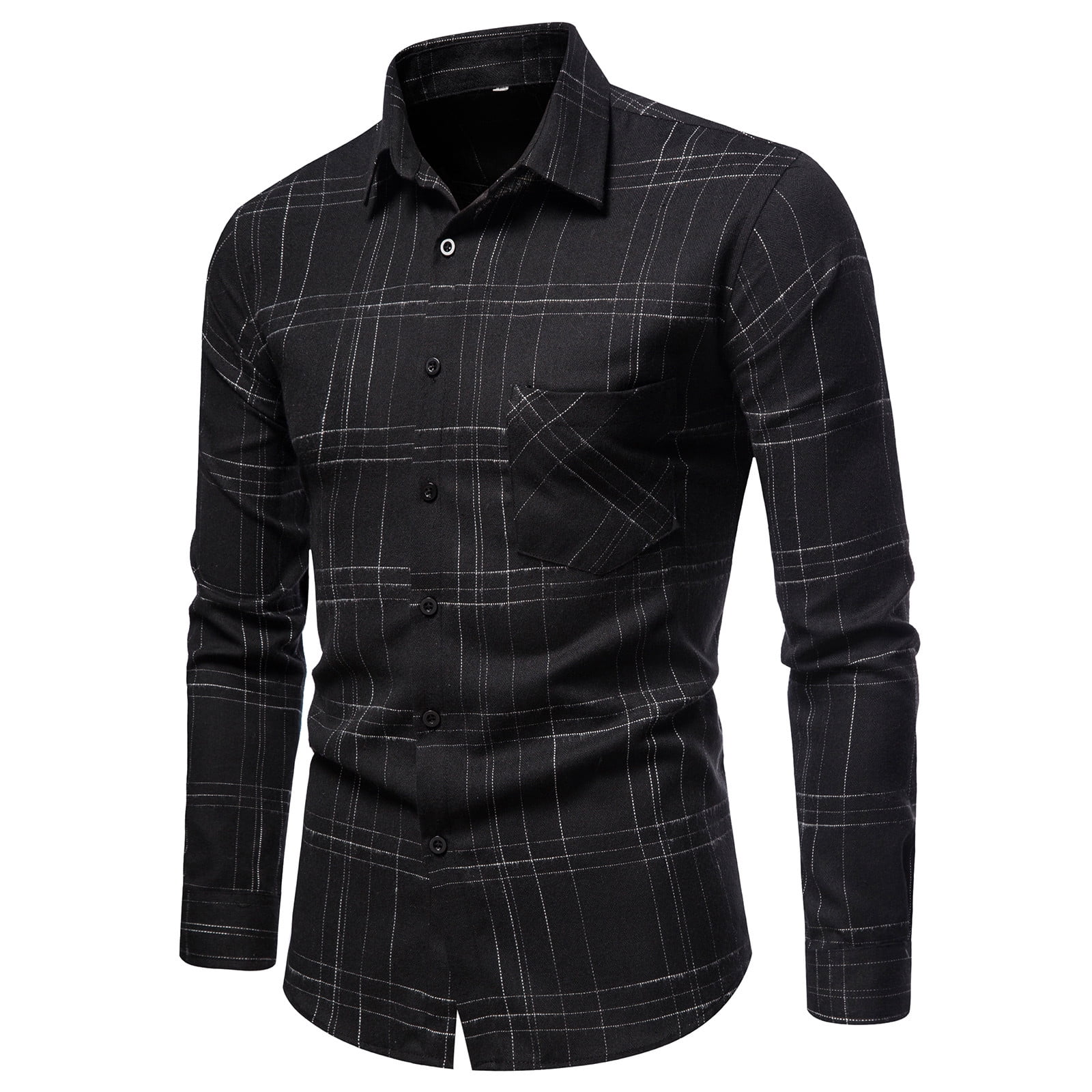 CEHVOM The New Men's Regular-Fit Long-Sleeve Plaid Flannel Shirt ...