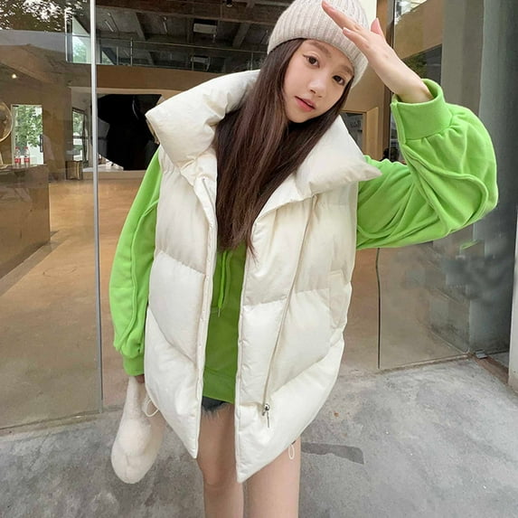 CEHVOM Woman Sleeveless T-Shirt Winter Jacket Outerwear Zipper Solid Blouse Coat Tops