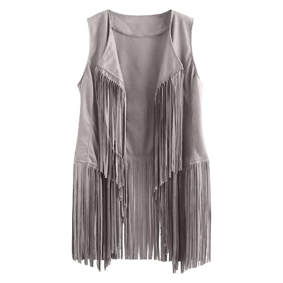 CEHVOM Women Autumn Winter Suede Ethnic Sleeveless Tassels Fringed Vest Cardigan