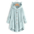 thumbnail image 1 of CEHVOM Women Button Plush Tops Hooded Loose Cardigan Solid Color Coat Jacket, 1 of 5