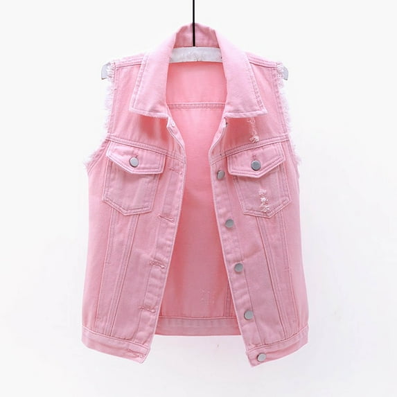 CEHVOM Women Spring And Autumn Coats Solid Sleeveless Denim Jacket Outerwear