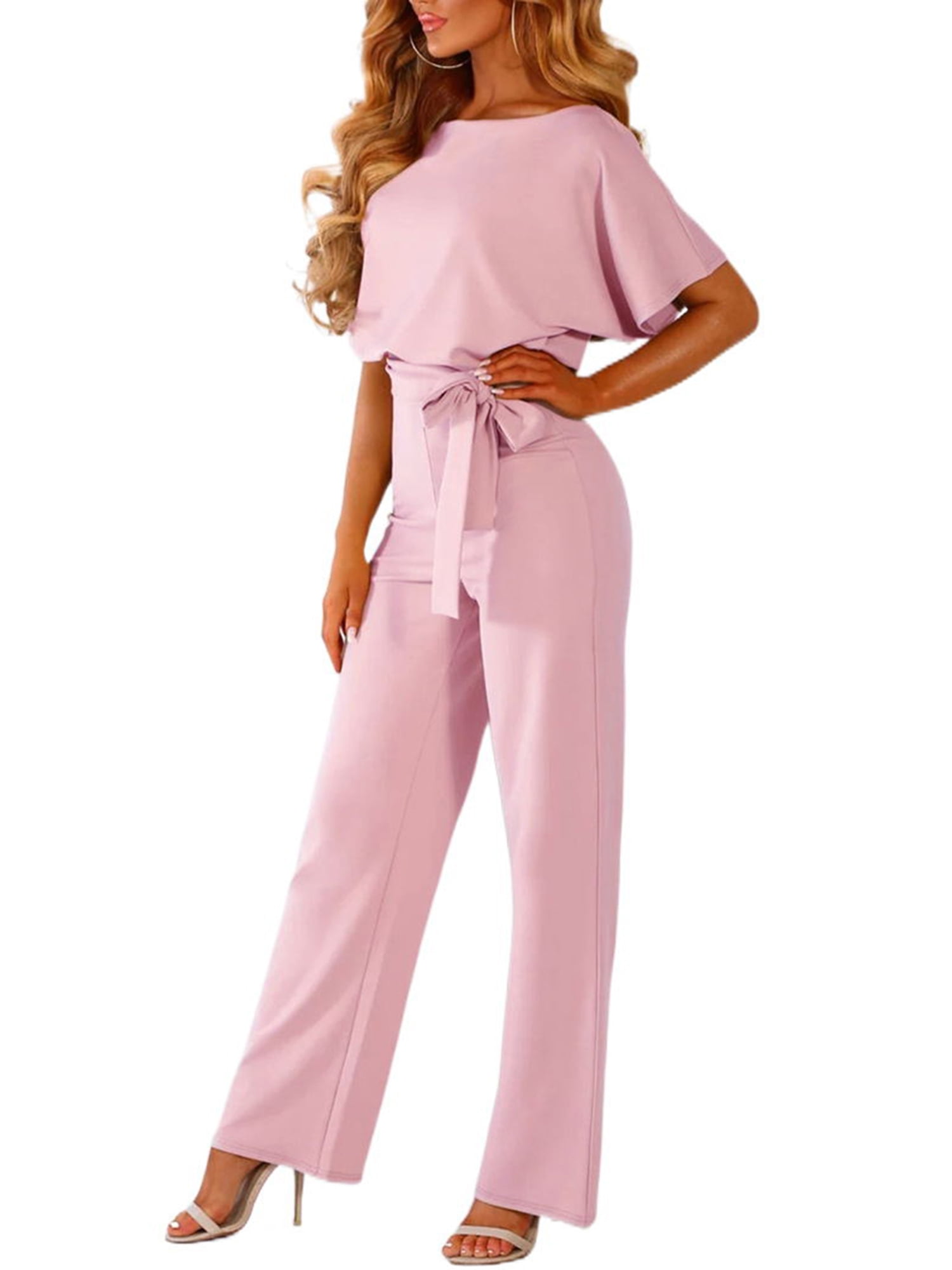 Generisch Jumpsuit dames broekpak jurk been met riem dames short clubwear straight sleeve playsuit jumpsuit dames jumpsuit, blauw, L