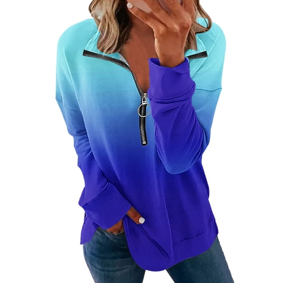CEHVOM Women's Causal 1/4 Zip Pullover Long Sleeve Collar Sweatshirts Solid Activewear Running Jacket