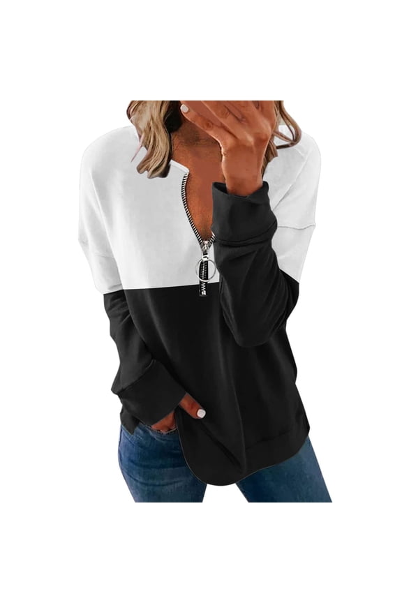 Women's Causal 1/4 Zip Pullover Long Sleeve Collar Sweatshirts Solid Activewear Running Jacket