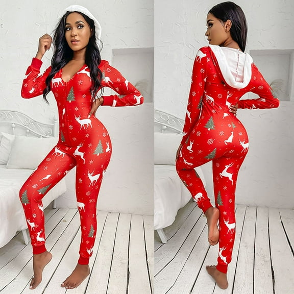 CEHVOM Women's Christmas Button-Down Sexy Print Functional Buttoned Bodysuit