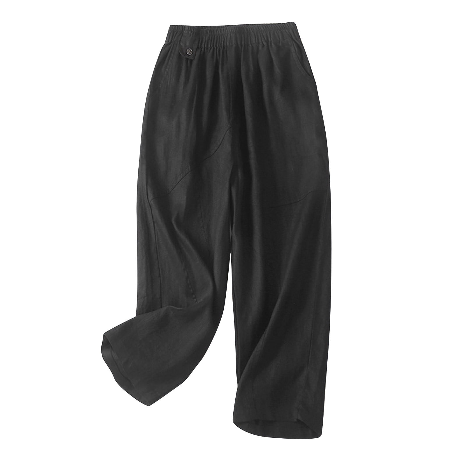 Yufatyle Women's Summer Pants Linen Pants Petite High Waisted Cropped ...