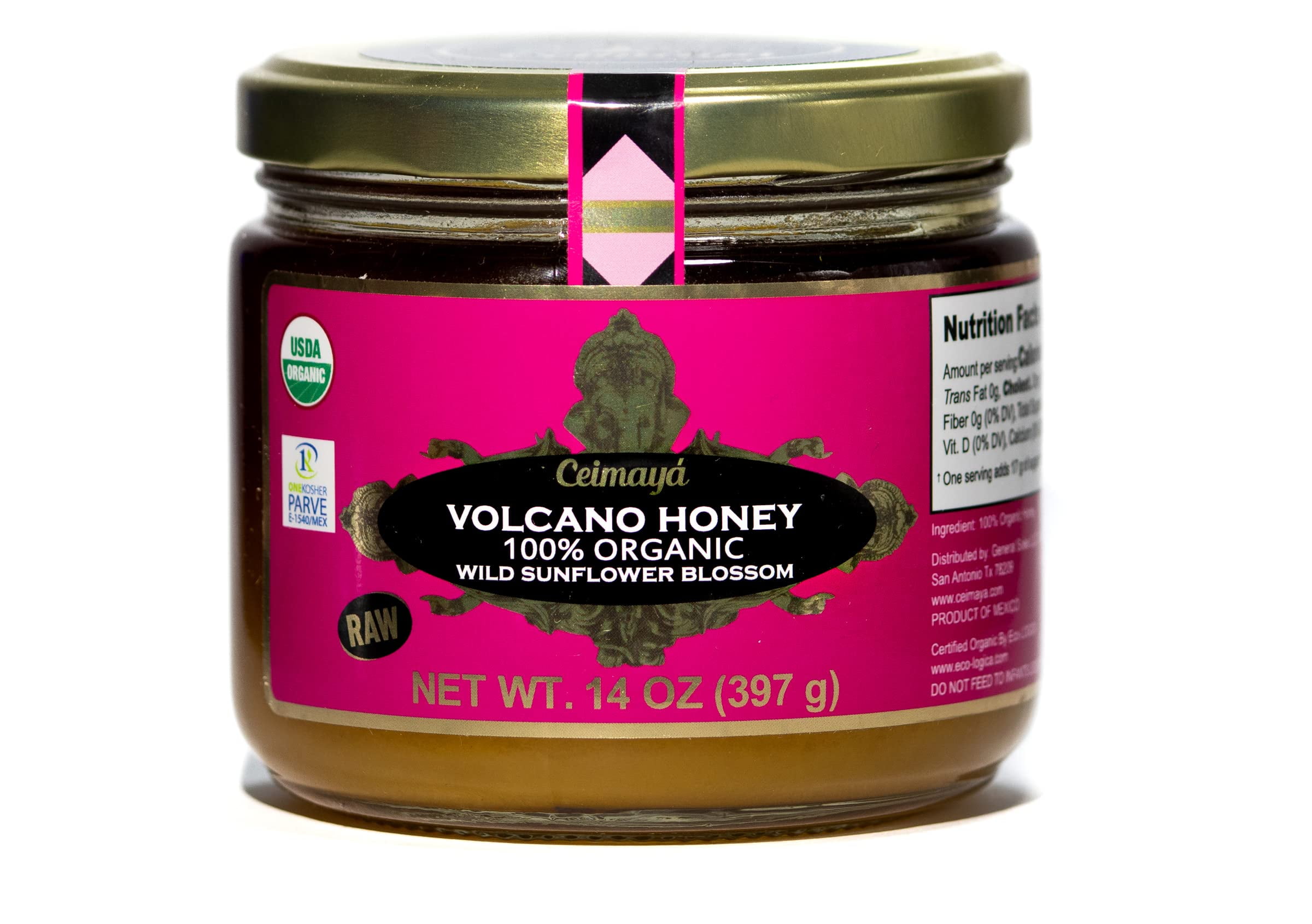 CEIMAYÁ | Volcano Honey, wild sunflower blossom, pure raw honey, 100% Organic & Kosher | 14 oz