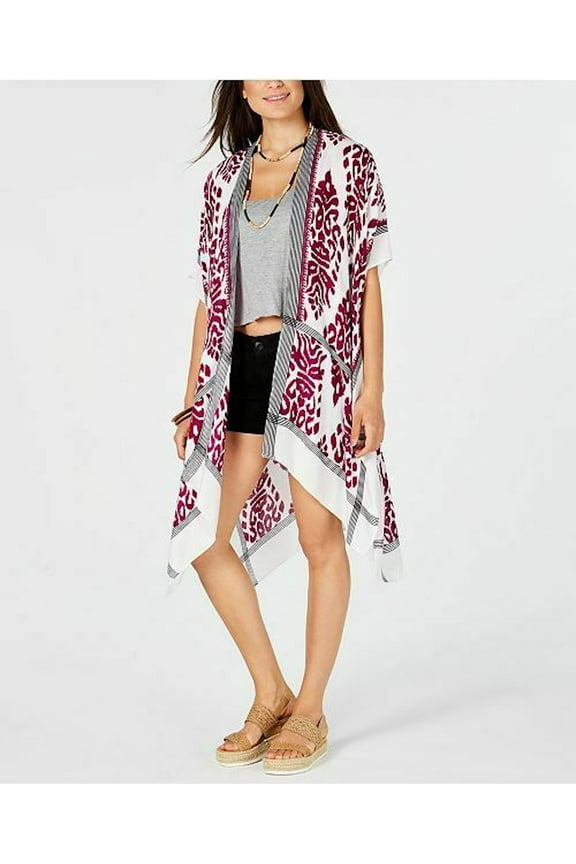 $42 Womens New White Printed Cap Sleeve Kimono Casual Top ONE SIZE B+B