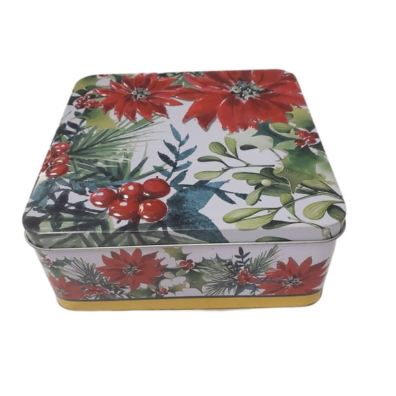 Christmas Cookie Tin 7.5x7.5x3.25 Decorative Tin