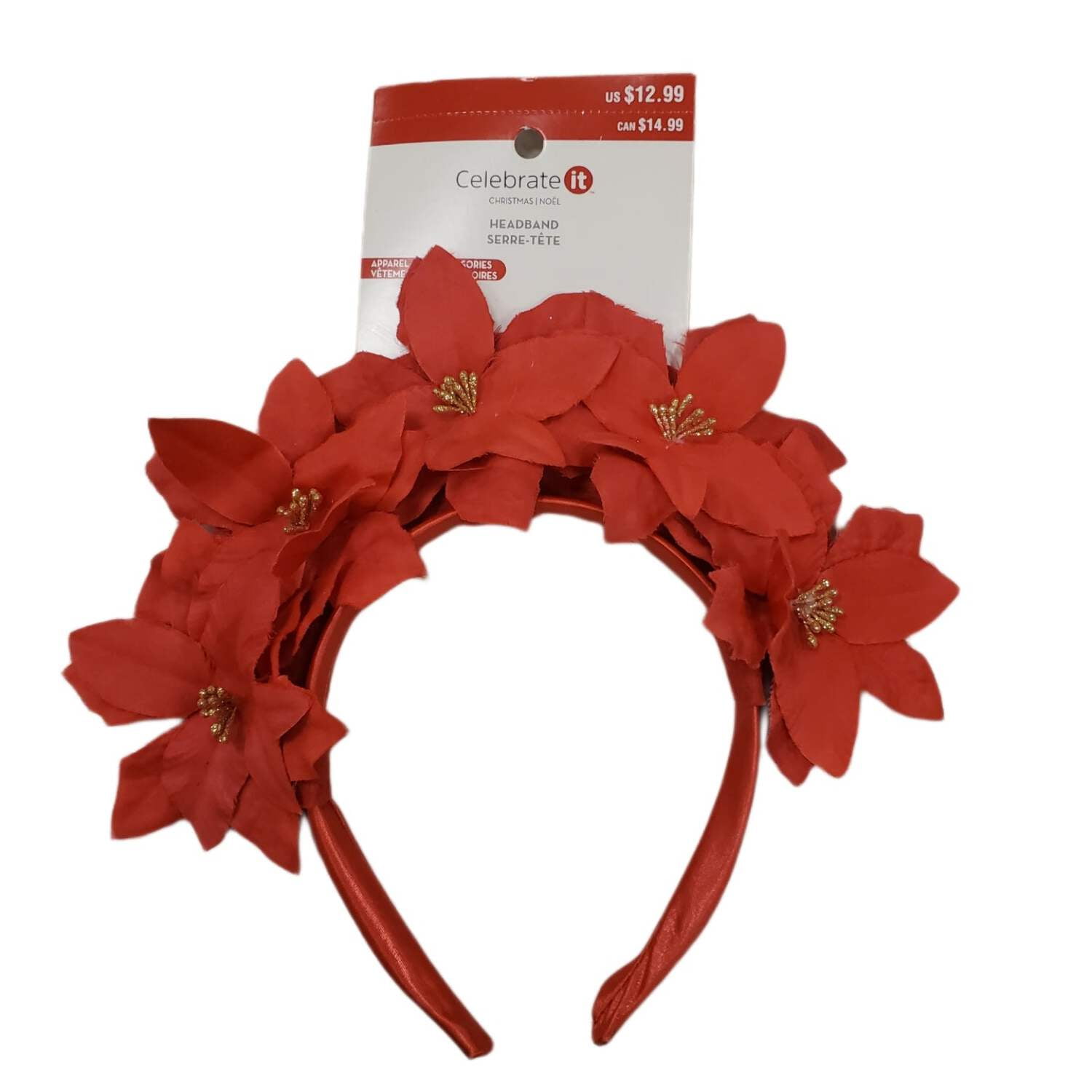 Red Poinsettia Christmas Headband Festive Wear