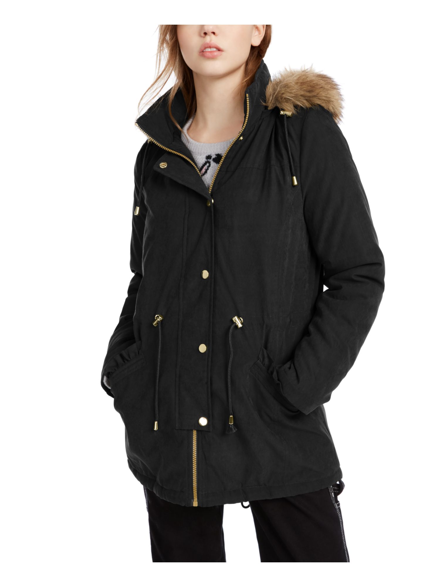 CELEBRITY PINK Womens Black Faux Fur Hood Parka Winter Jacket Coat Juniors L - image 1 of 4