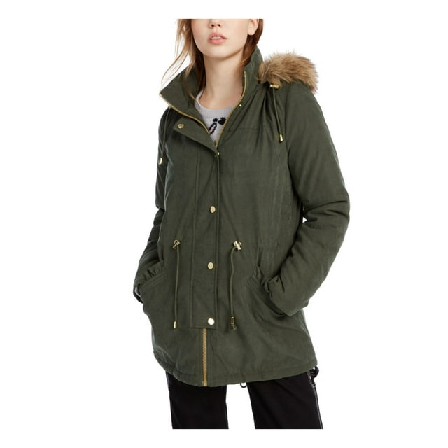 CELEBRITY PINK Womens Green Faux Fur Hood Parka Winter Jacket Coat Juniors L