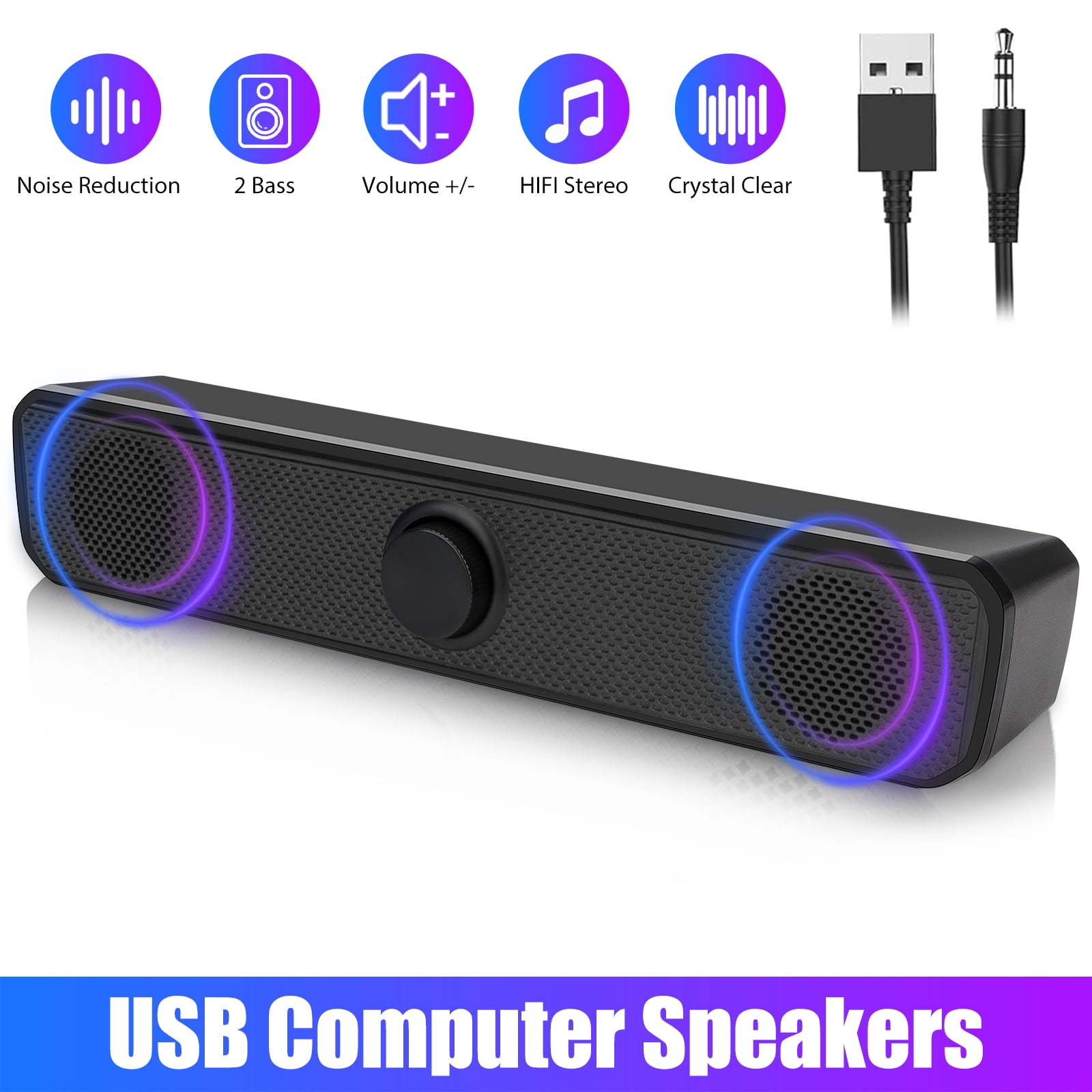 USB Powered Sound Bar 10W Stereo PC Speakers USB-Powered Computer ...