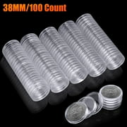 CELECTIGO 38mm Coin Holder Capsules, Clear Round Plastic Coin Container Case, Plastic Storage Organizer Box for Coin Collection Supplies 100pcs