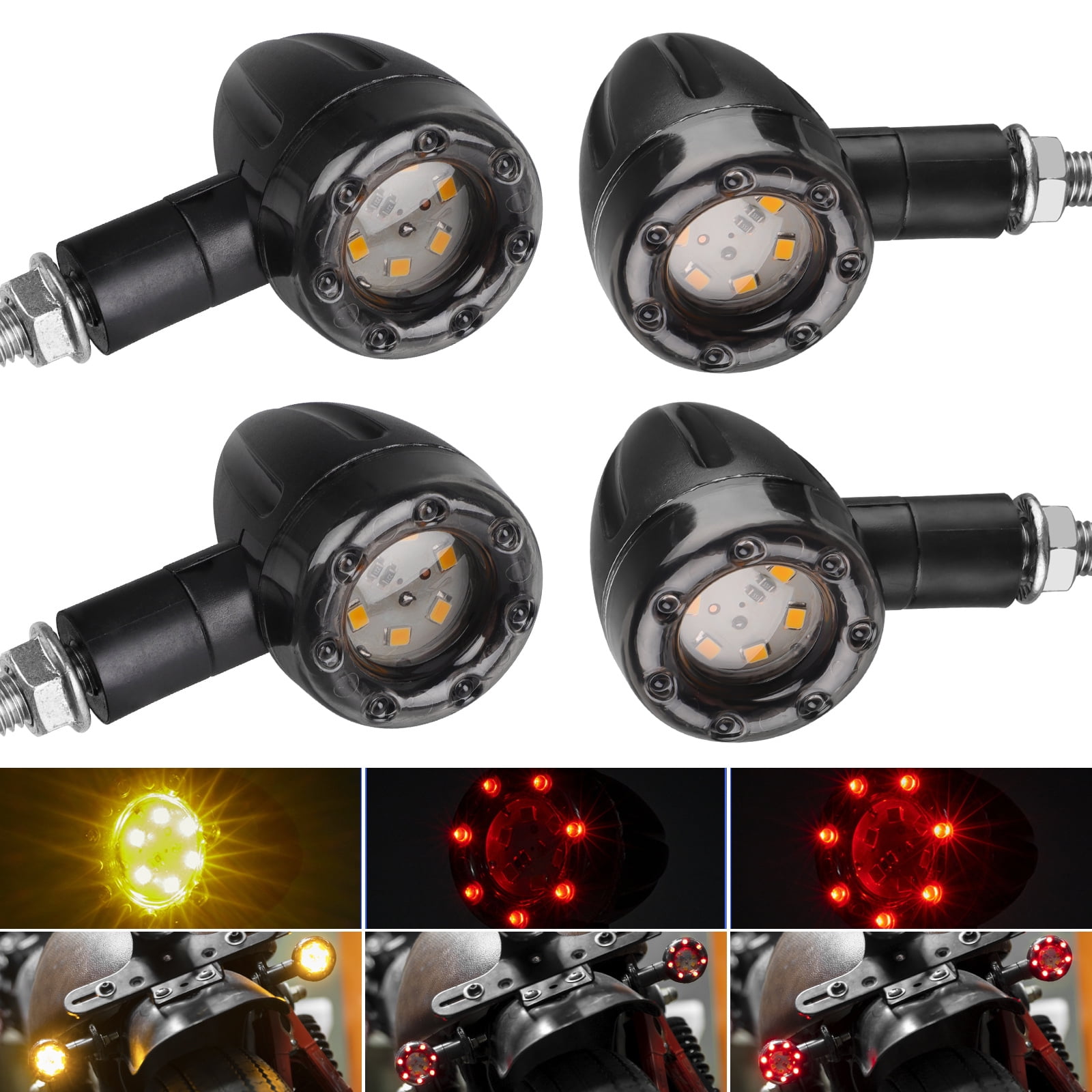 CELECTIGO 4Pcs Universal Motorcycle LED Turn Signals Blinker Light,Rear Turn Signal Brake Lights Indicator,Motorcycle Bike LED Stop Light Blinker Light Indicator Bulbs