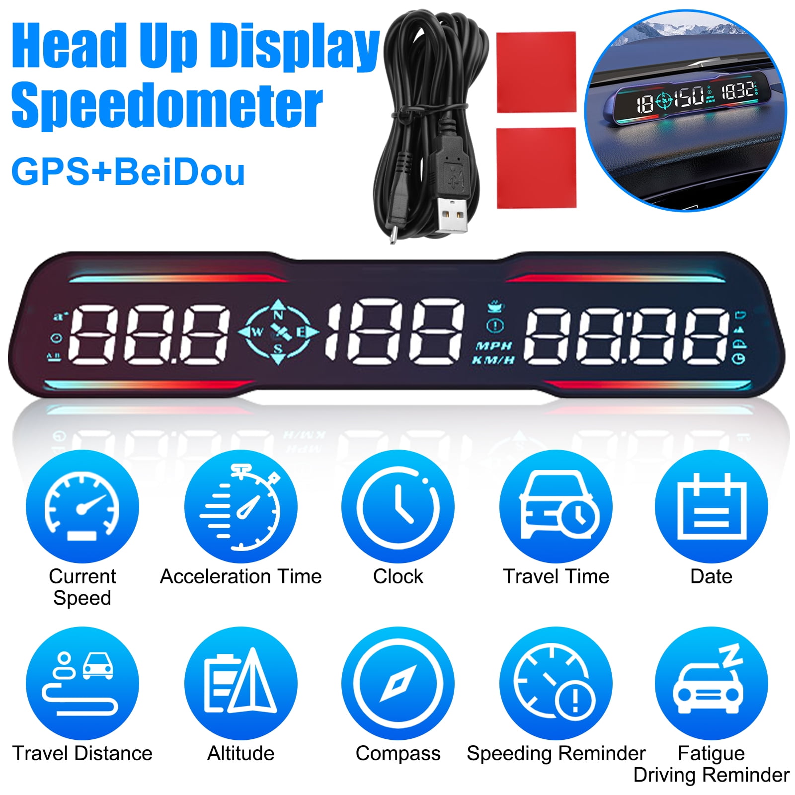 CELECTIGO 7 Inch Universal GPS Speedometer HUD,Advanced Heads Up LCD