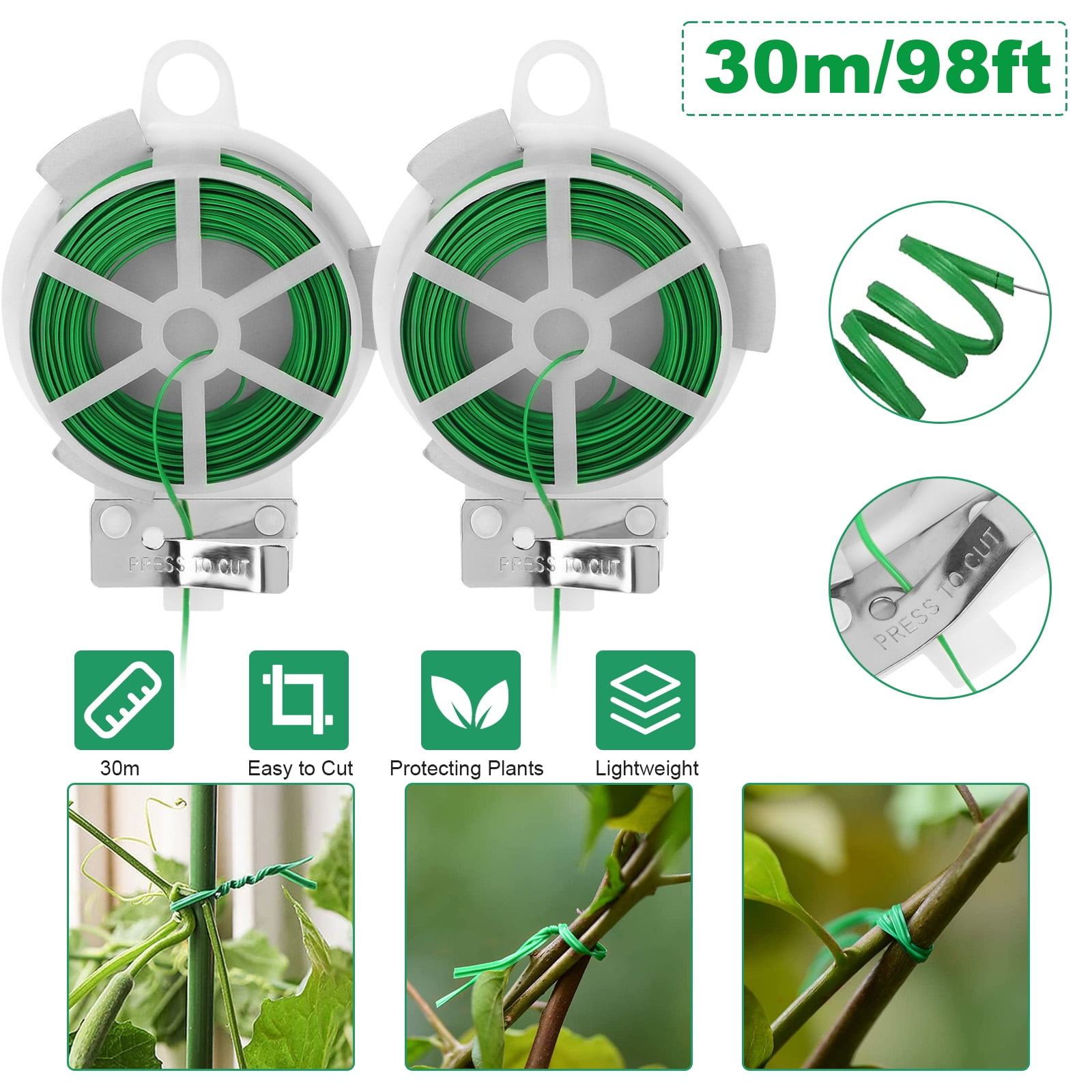 CELECTIGO Plant Twist Ties, 2Rolls 98Ft Garden Plant Ties with Cutter