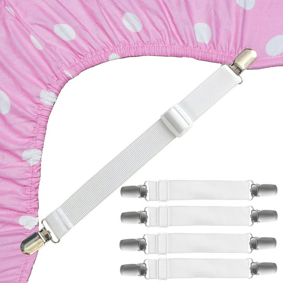 CELECTIGO 8Pcs Bed Sheet Holder Clips, Adjustable Bed Sheet Straps, Elastic Fitted Sheet Straps Fasteners Non Slip Mattress Clips for Bedding Sofa Couch, White
