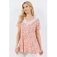 thumbnail image 1 of CELESTE Women's Floral Pattern Summer V-Neck Tunic Blouse Top Short Sleeve with Lace Details Small-3x Made in The USA Loose Fit Casual Everyday Wear, 1 of 4
