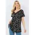 thumbnail image 1 of CELESTE Women's Floral Pattern Summer V-Neck Tunic Blouse Top Short Sleeve with Lace Details Small-3x Made in The USA Loose Fit Casual Everyday Wear, 1 of 4