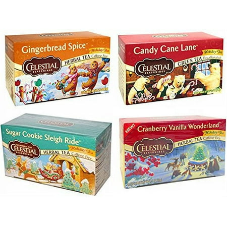CELESTIAL SEASONINGS HOLIDAY VARIETY DECAF HERBAL TEAS, 20 BAGS, (PACK OF 4)