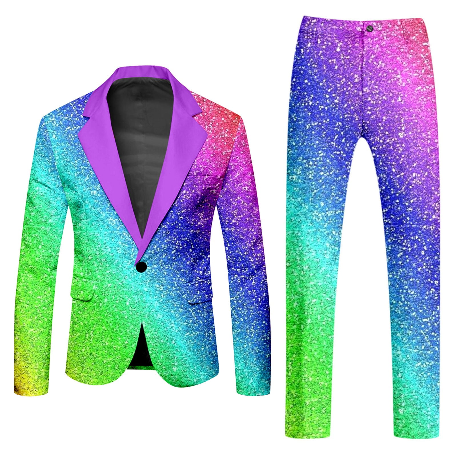 CELIEAN Male Rainbow Long Sleeve Coat And Pants Two Piece Suit Printed ...