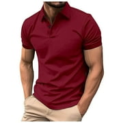 CELIEAN Men'S Summer Solid Color Tops Are Fashionable And Popular Short Sleeved Slim Fit Shirts Red