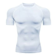CELIEAN Men's Sports Fitness Short Sleeve T Shirt Tights Outdoor Base Quick Drying Breathable Elastic Running Training Clothing Men's Shapewear White XL