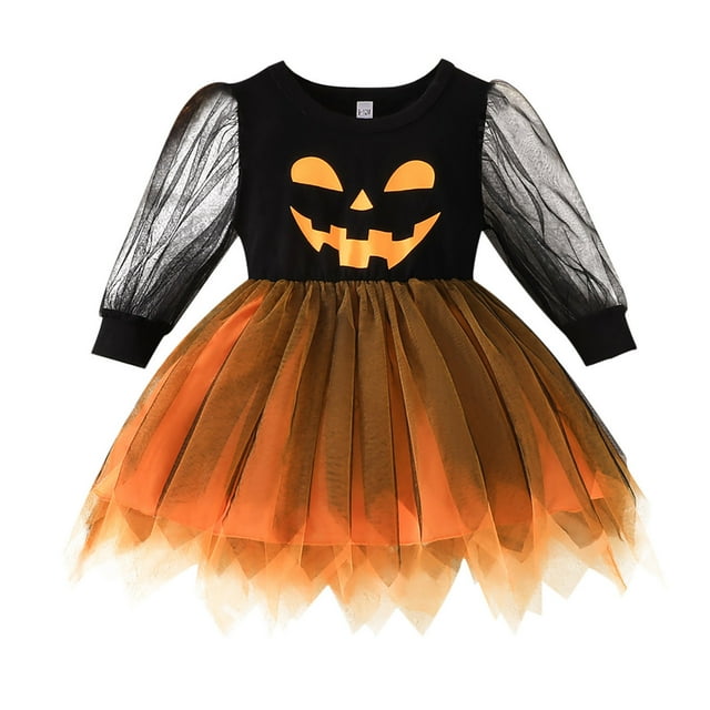 CELIEAN Toddler Children Girls Long Sleeve Cartoon Prints Dresses Tulle