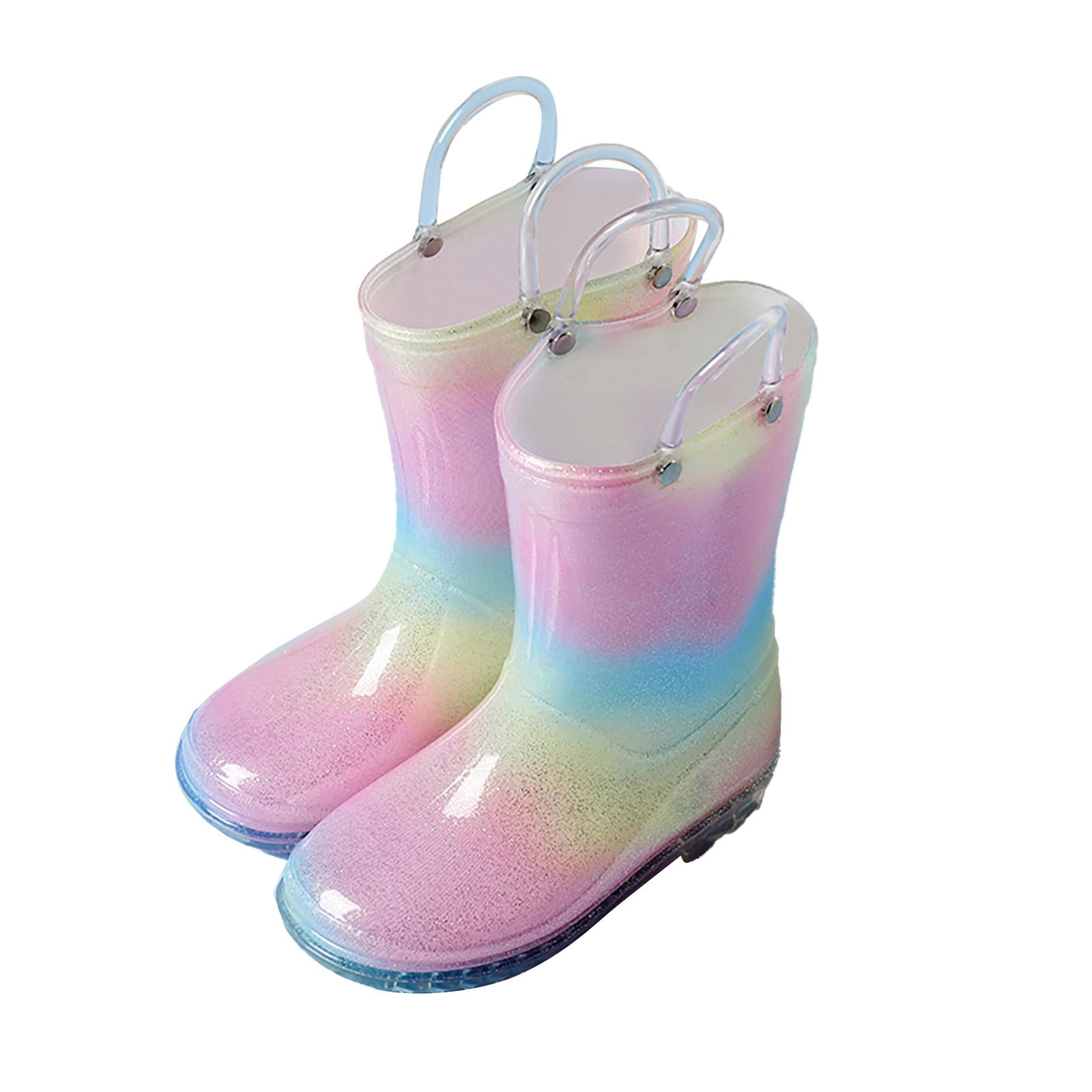 CELIEAN Toddler Kids Glitter Light Up Rain Boots For Girls Rainbow Rain