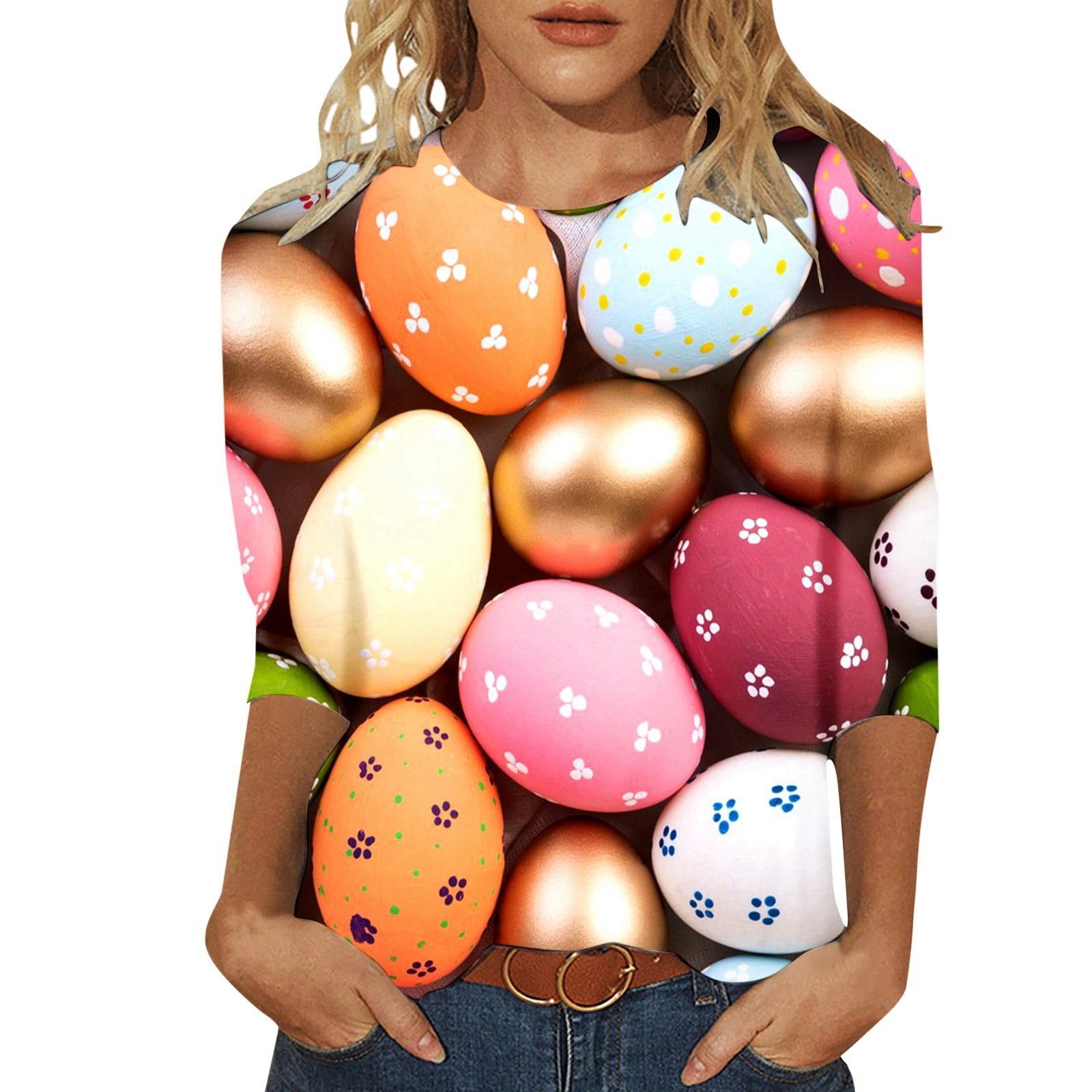 CELIEAN Women Casual Shirt Quarter Sleeved Easter Printed Shirt T Shirt