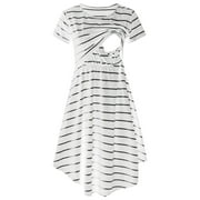 CELIEAN Women Maternity Casual Striped Short Sleeve Nursing Dress Striped Multifunctional Striped Maternity Dress Mom Lactation Dress