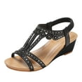 CELIEAN Women Sandals Wedge Rhinestone For Summer Fashion