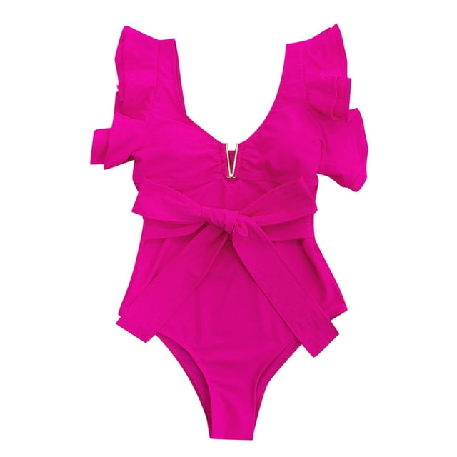 CELIEAN Women Solid Color Padded Swimsuit Without Underwire Ruffles