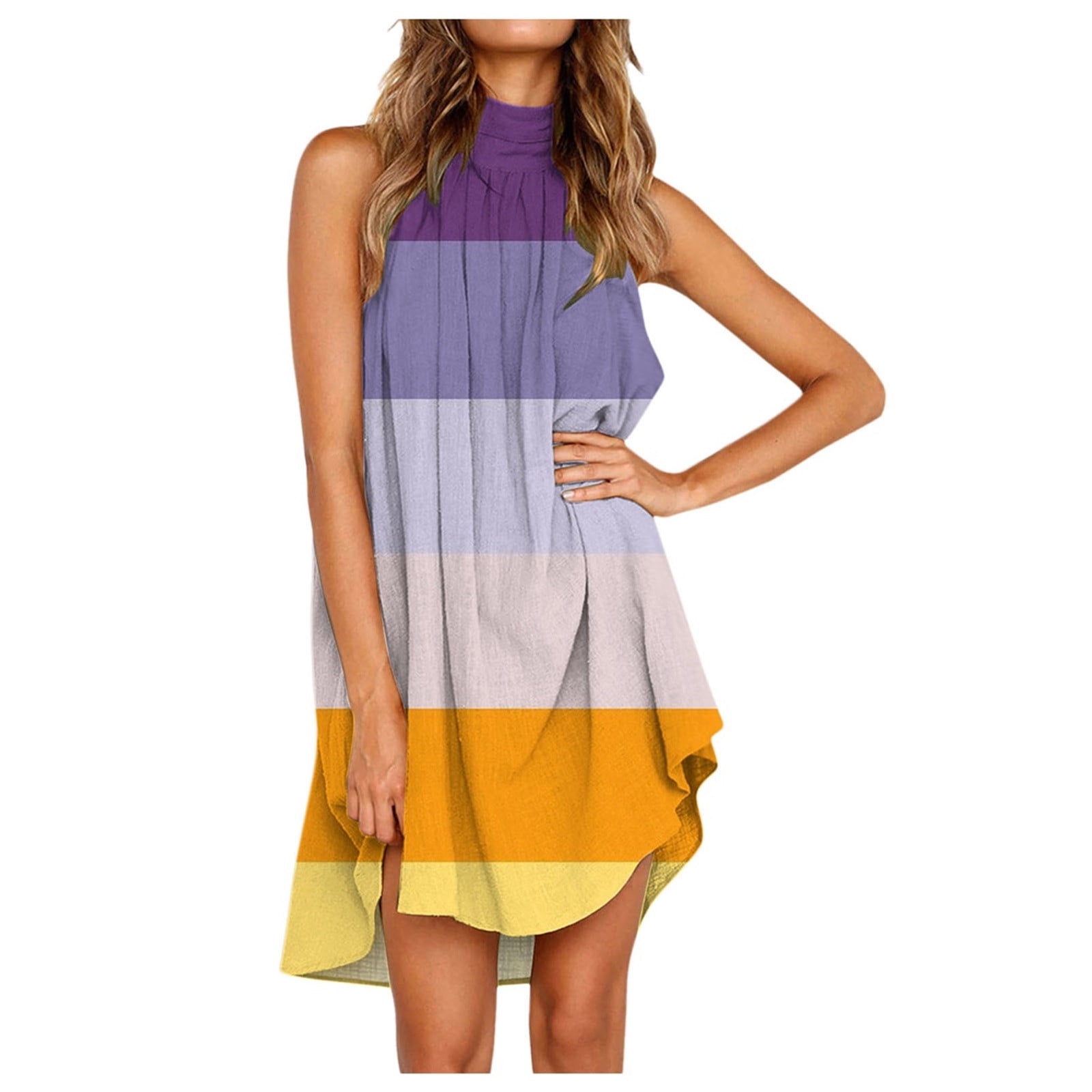 CELIEAN Women Summer Dresses For Neck Flowy Sleeveless Knee Length ...