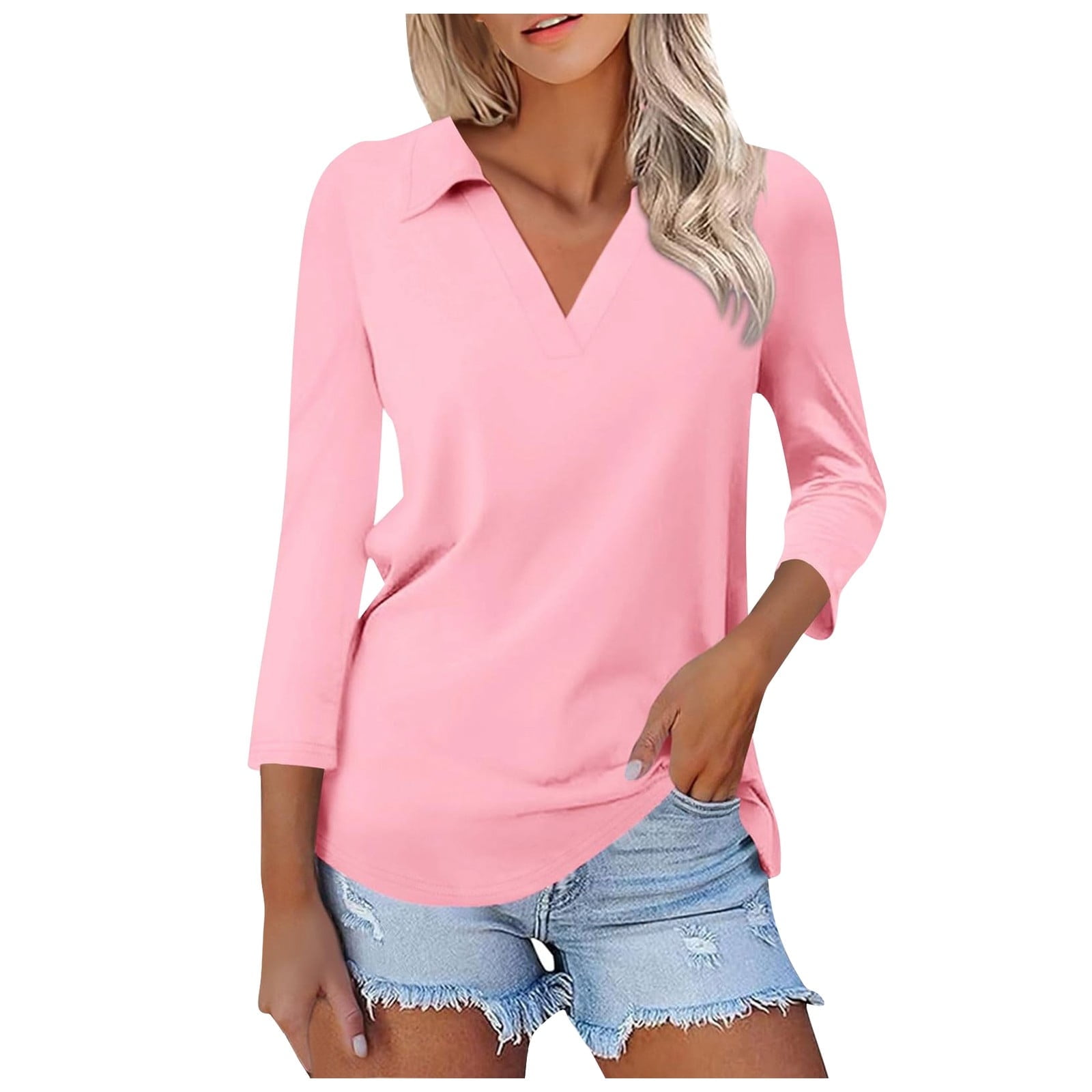 CELIEAN Womens 3/4 Sleeve Tops V Neck Work Shirts Dressy Casual Blouses