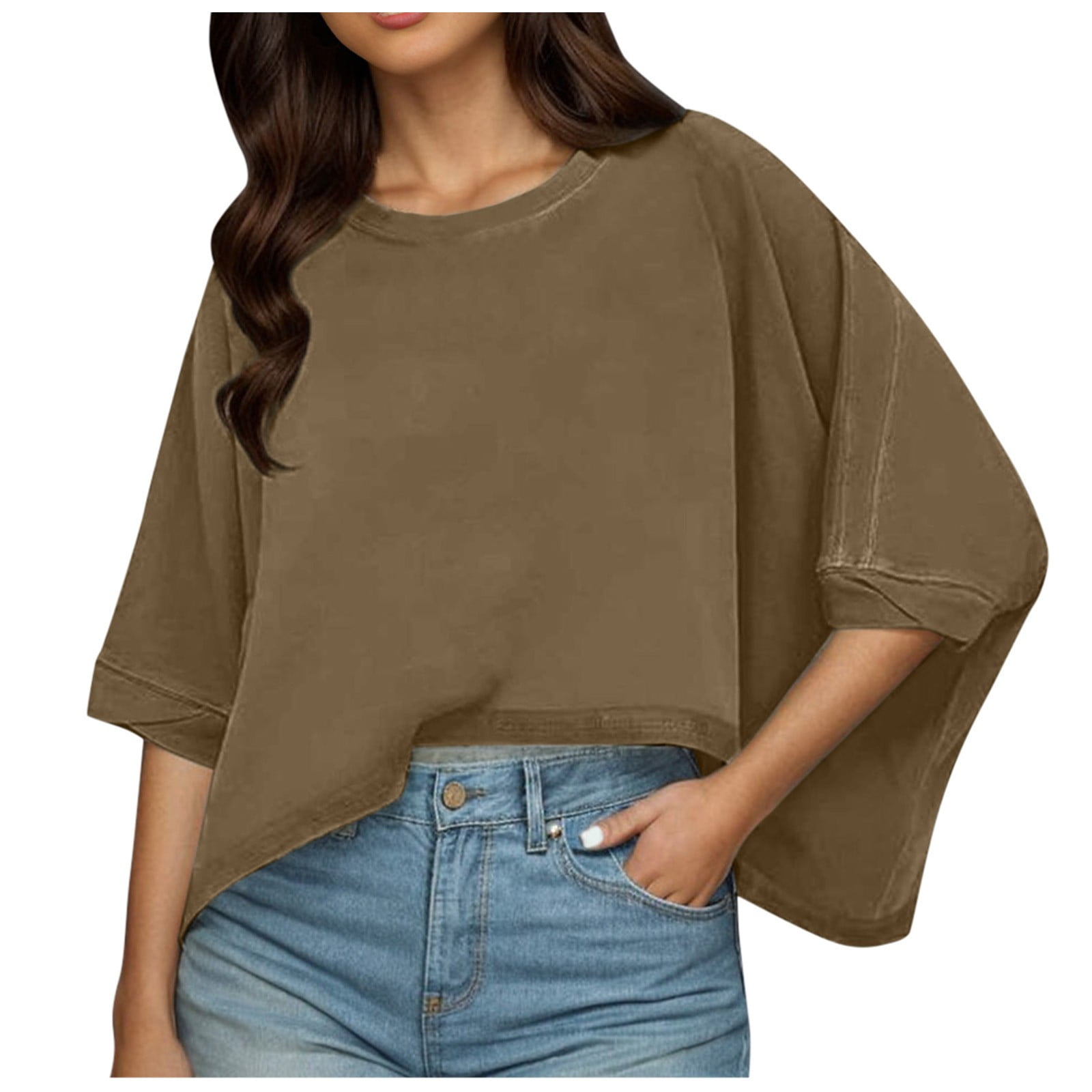 Floerns Women's Colorblock Stitching Trim T-Shirt - Loose Fit Short Sleeve Crew Neck Casual Top - View #13