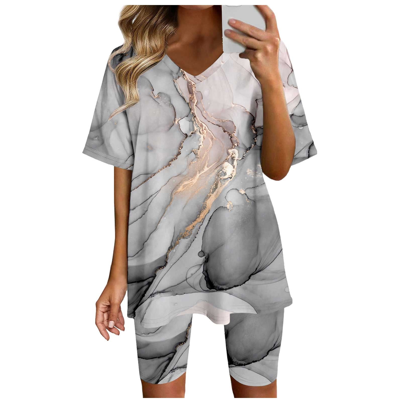 CELIEAN Womens Two Piece Outfits Short Sleeve Tops Pants Running Yoga