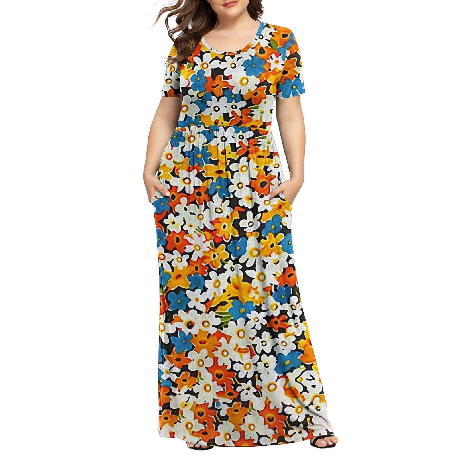 Plus Size Printed Surplice Short Sleeve Maxi Dress main image 1