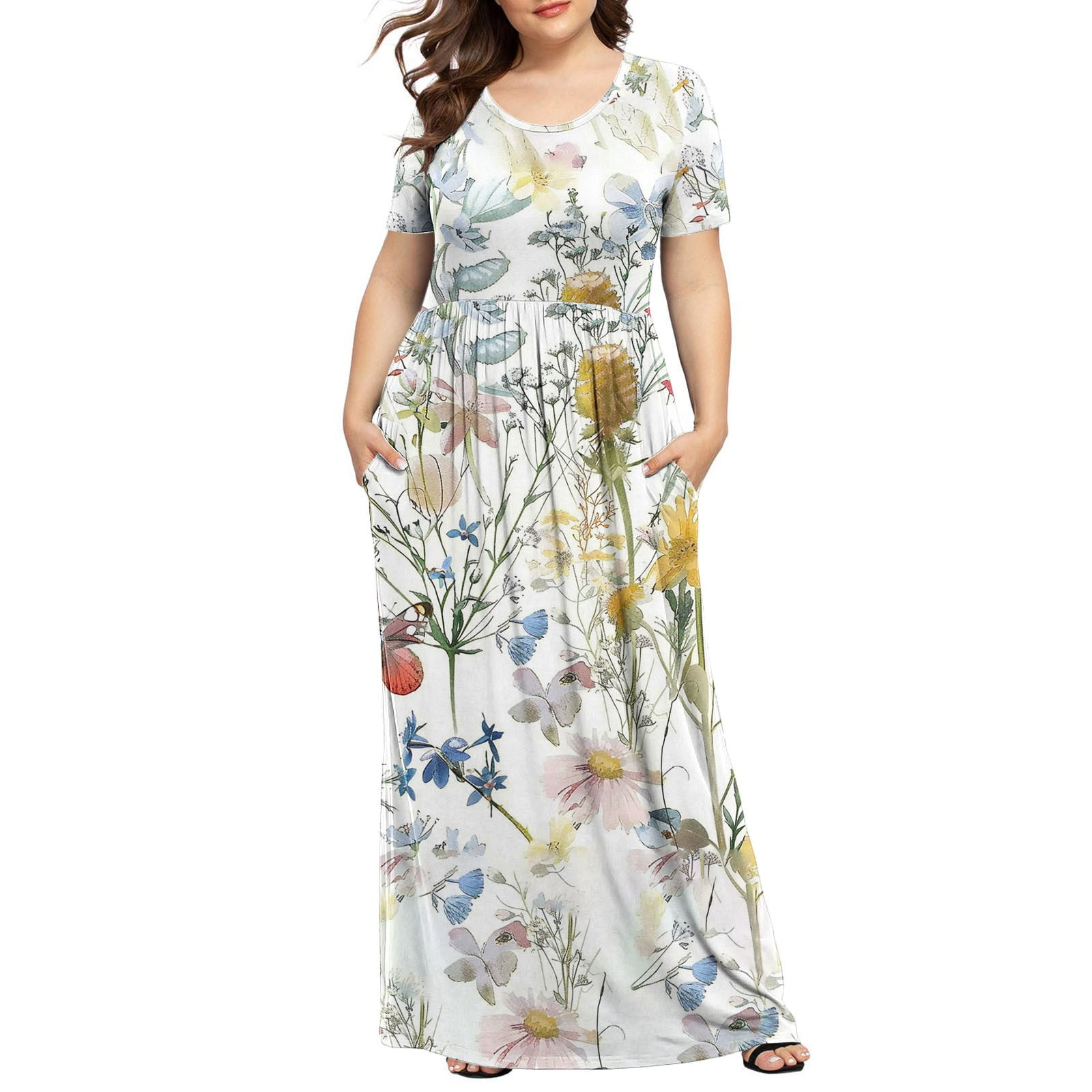 Plus Size Printed Round Neck Long Sleeve Dress